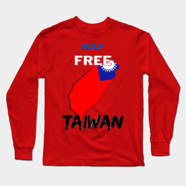 Help Free taiwan - Map of Taiwan in red, blue and white Long Sleeve T-Shirt by Trippy Critters